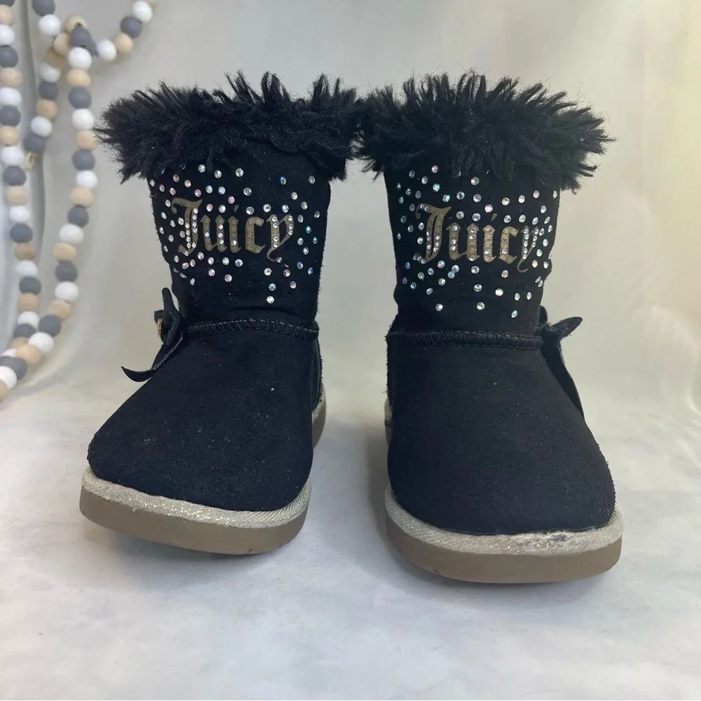 Juicy Couture Toddler Black and Gold Mid-Calf Boots with Faux Fur Trim Size 9